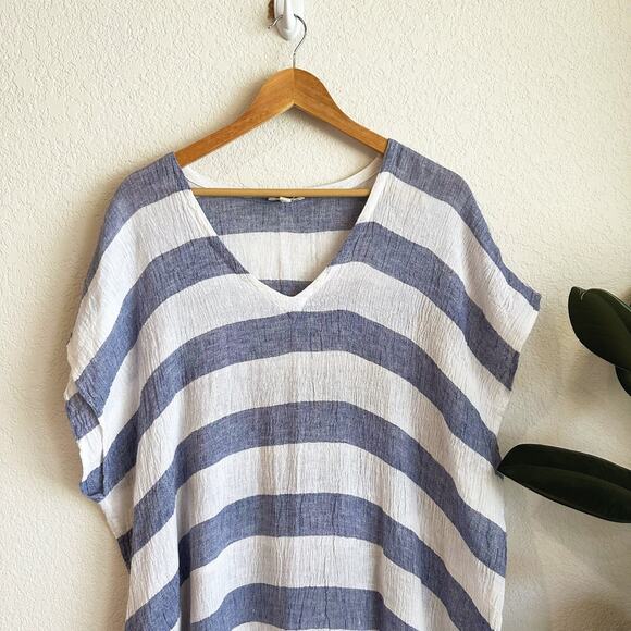 Eileen Fisher Organic Linen Kaftan DressL/XL Striped Preppy Beach Coastal Resort - Picture 2 of 9
